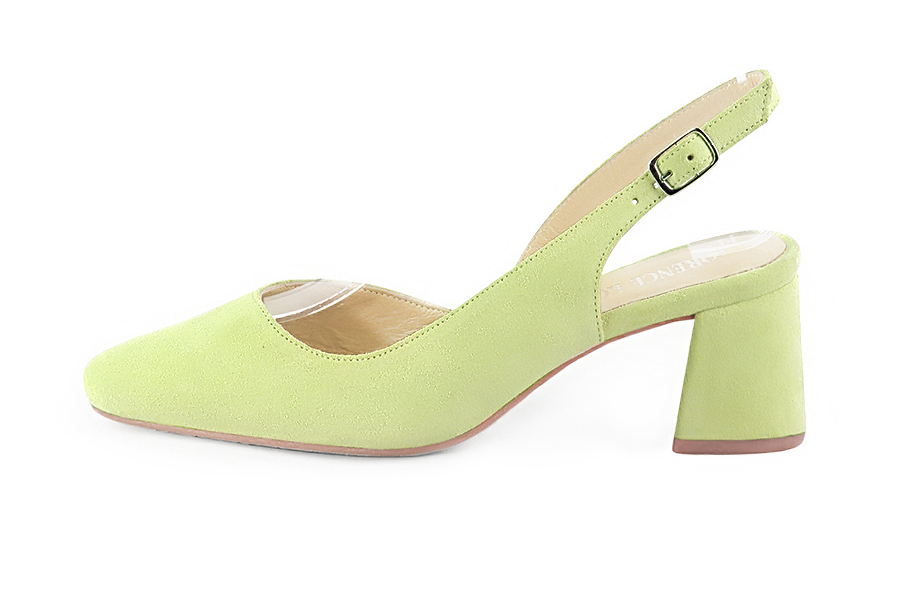 Pistachio green slingback elegant shoes. Round toe. Medium flare heels. - Florence KOOIJMAN
